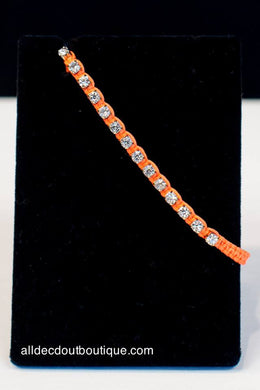 ADO |  Bright Orange Adjustable Bracelet with Crystals - All Decd Out