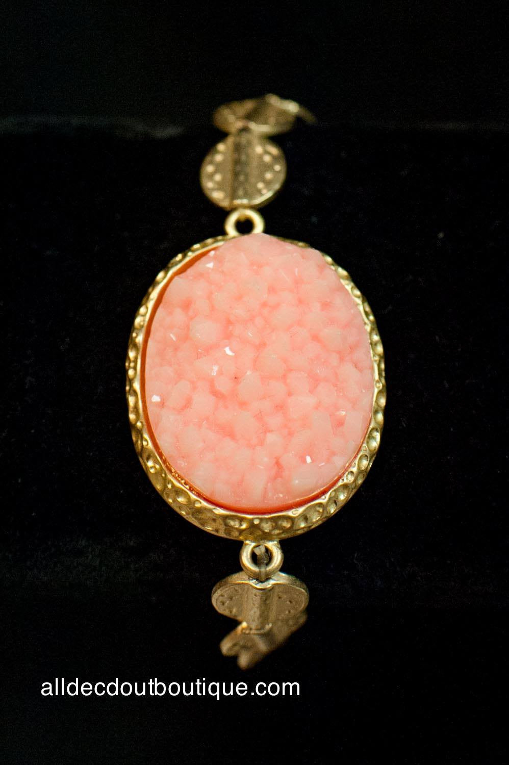 ADO | Gold Bead Stretch Bracelet with Pink Stone - All Decd Out