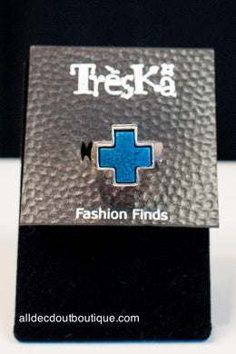 Treska | Teal Cross Stretch Ring
