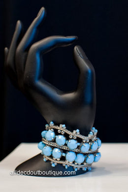 ADO | Beaded Turquoise & Silver Clasp Bracelet with Stones - All Decd Out