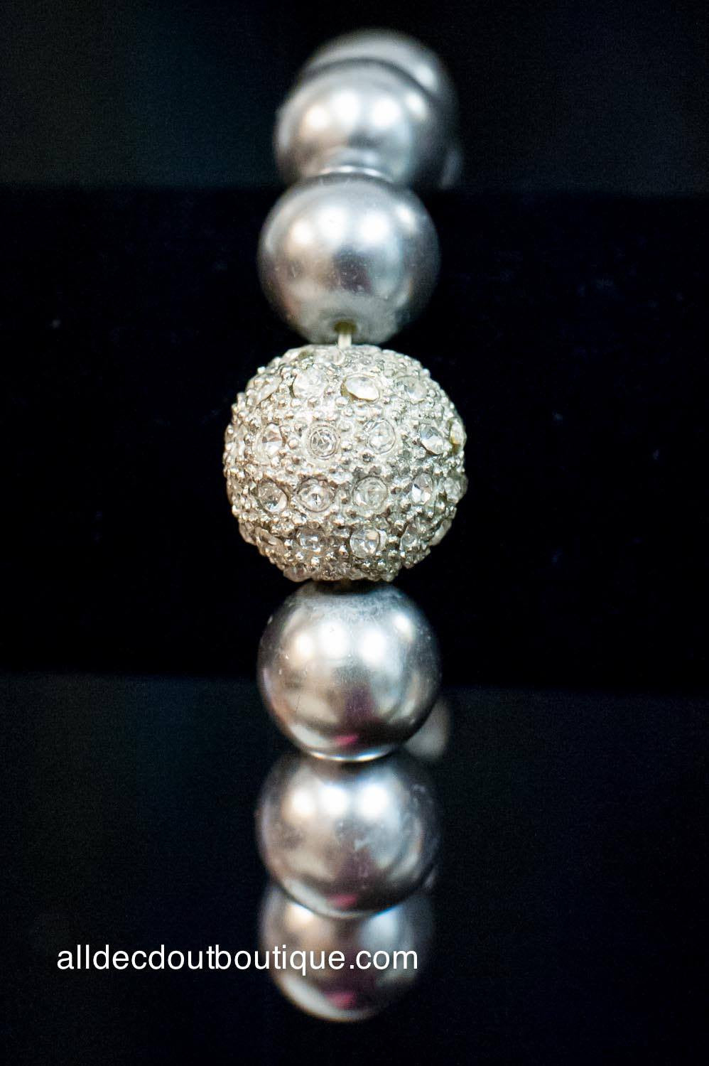 ADO | Gray Beaded Stretch Bracelet with Crystal Ball - All Decd Out