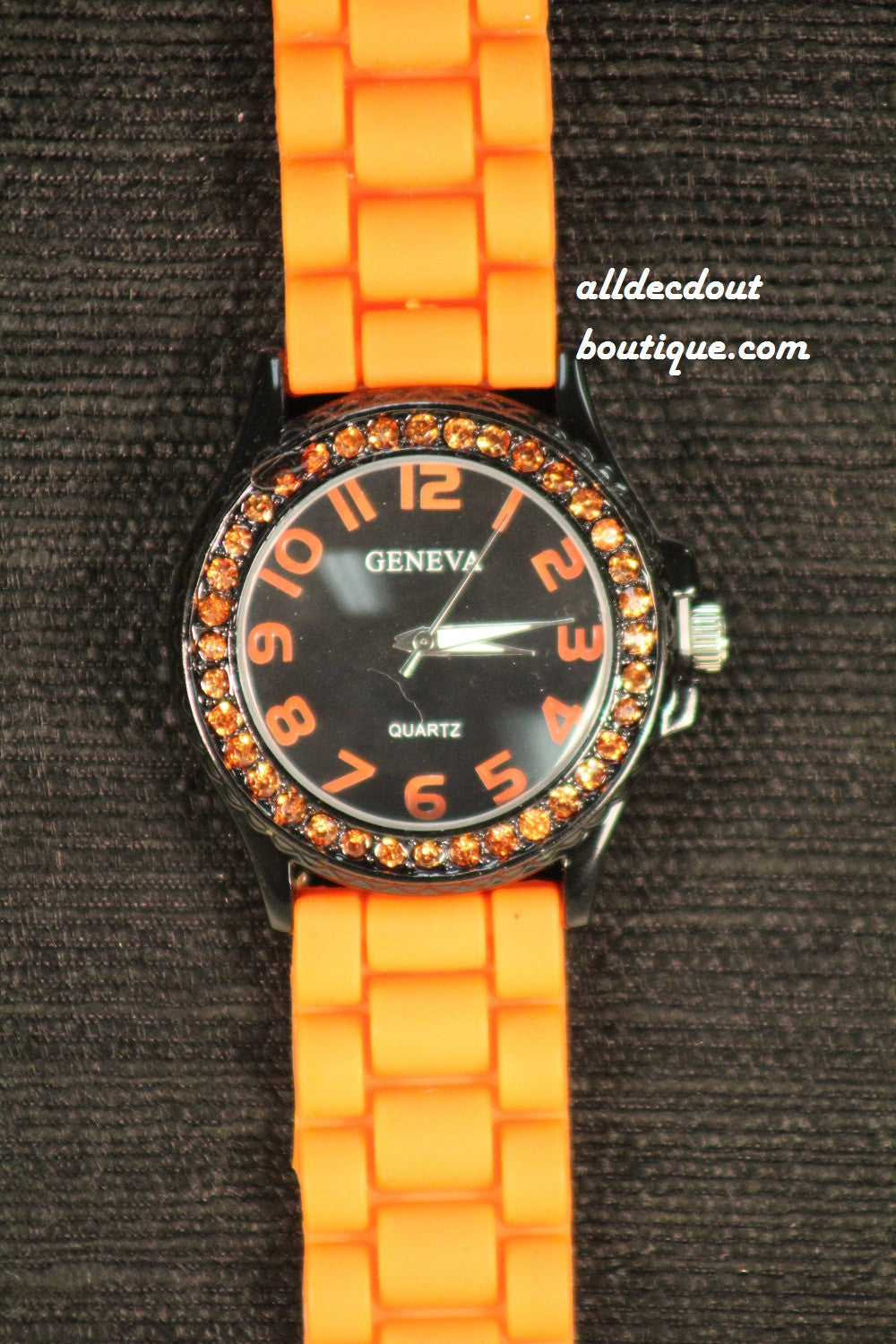 Orange/Black Orange Rhinestones | Silicone Band - All Decd Out