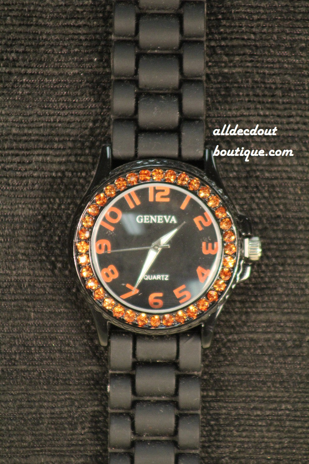 Black/Black Orange Rhinestones | Silicone Band - All Decd Out