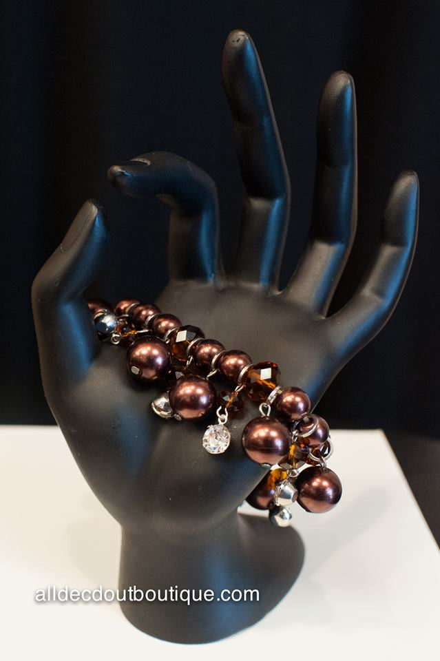 ADO | Brown Beaded Charm Stretch Bracelet - All Decd Out