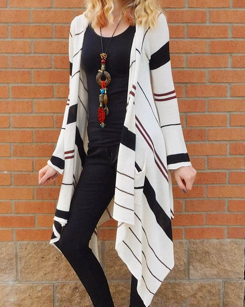 Elan Long Striped Sweater Cardigan