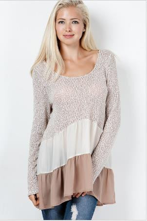 Entro Tri Color Tunic Top Taupe | All Dec'd Out