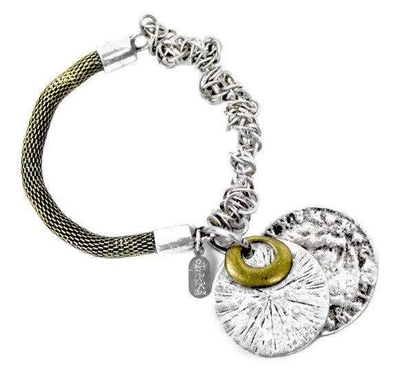 Treska | Chain & Textured Disc Bracelet