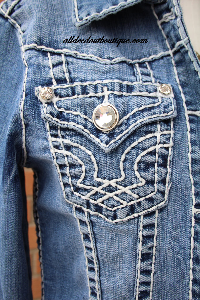 L.A. Idol Light Denim Jacket with Rhinestones | All Decd Out