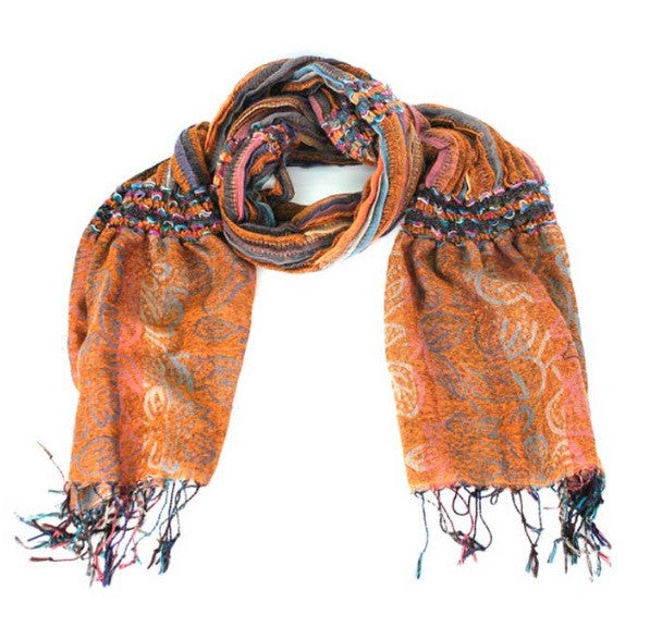 Treska Pleated Scarf Orange/Multi | All Dec'd Out
