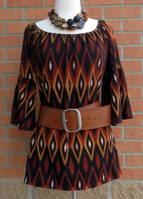 Yahada | Printed Tunic Top with Bell Sleeves Brown
