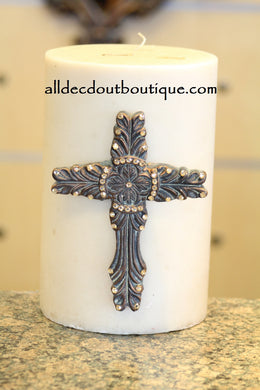DECORATIVE CANDLE PIN EMBELLISHED Topaz Crystals EXTRA LARGE CROSS
