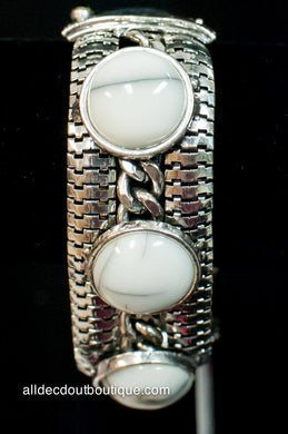 ADO | Black & White Stoned Metal Stretch Bracelet - All Decd Out