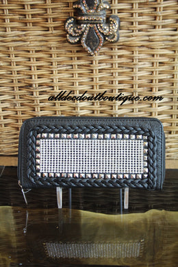 ADO | Black Braided Bling Zip Clutch Wallet - All Decd Out