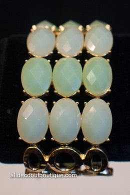 ADO | Gold Stretch Bracelet with Mint Colored Stones - All Decd Out