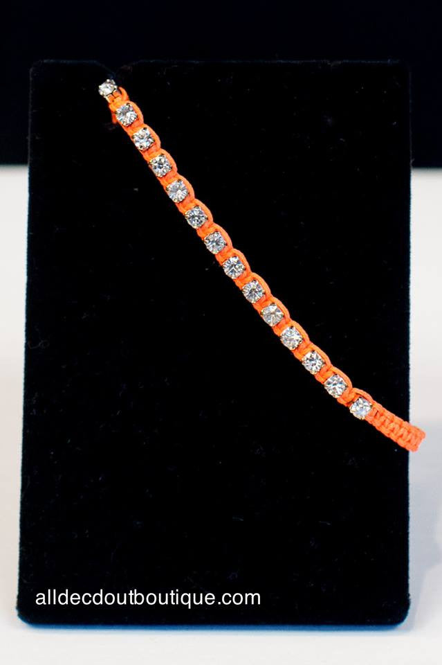 ADO |  Bright Orange Adjustable Bracelet with Crystals - All Decd Out