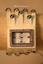 White/White Silver Studs Clear Rhinestones Leather Band with Button Clasp