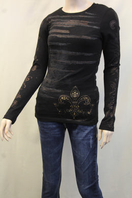 Vocal | Embellished Long Sleeve with Fleur De Lis Top