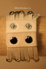 White/White Silver Studs Clear Rhinestones Leather Band with Button Clasp