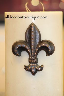 DECORATIVE CANDLE PIN EMBELLISHED Topaz Crystals Large Fleur De Lis