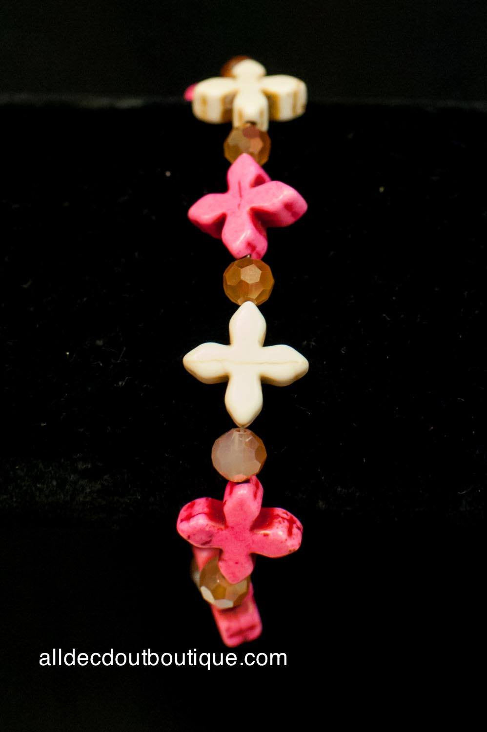 ADO | Pink & White Cross Stone Bracelet with Beads