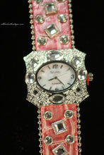 Pink/White Silver Studs & Clear Rhinestones | Leather Band with Buckle Clasp
