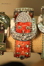 Pink/White Silver Studs & Clear Rhinestones | Leather Band with Buckle Clasp