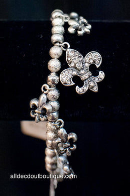 ADO | Silver Beaded Fleur De Lis Adjustable Charm Bracelet
