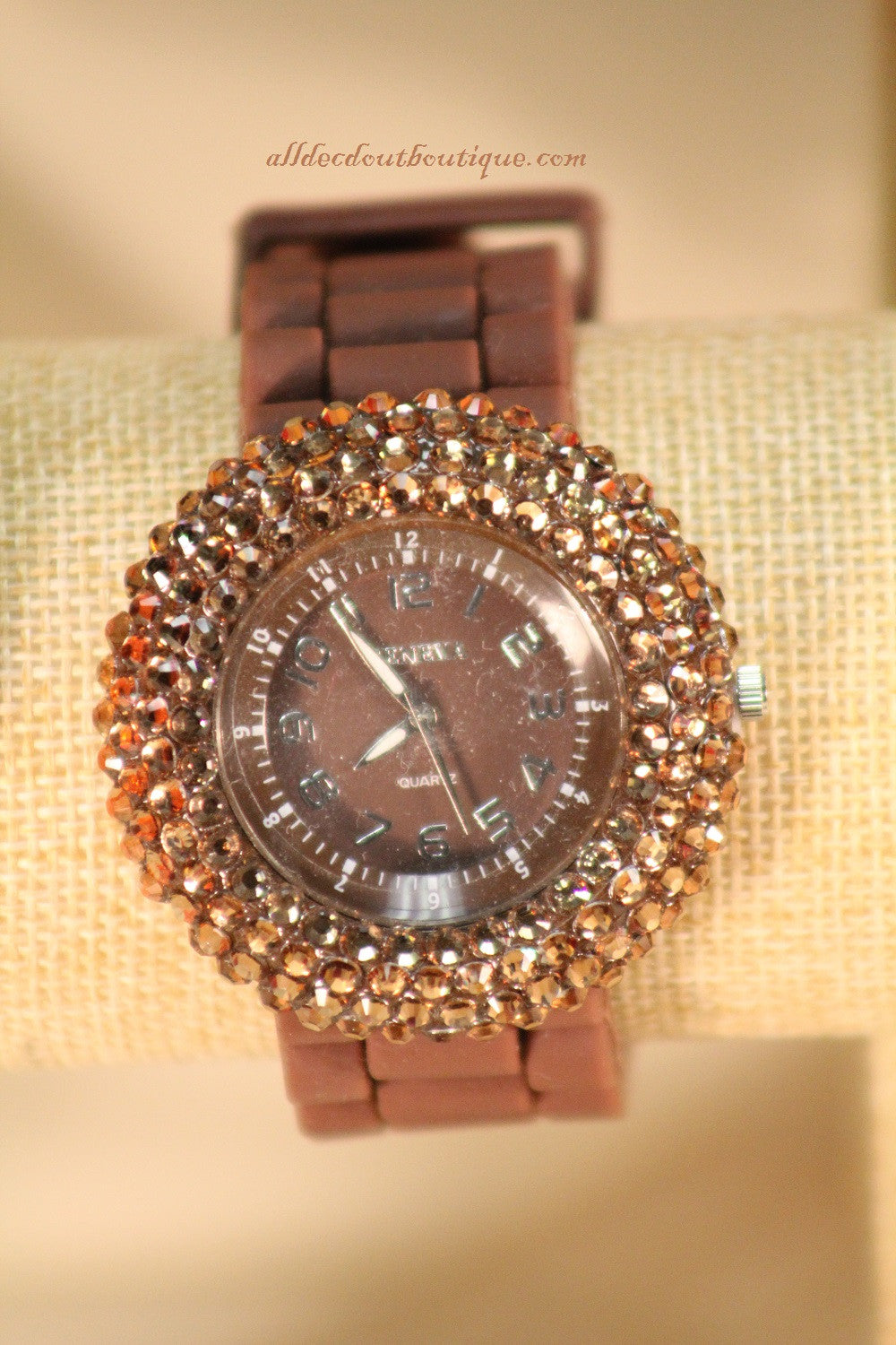 Brown/Brown, Brown Rhinestones Silicone Band | All Decd Out