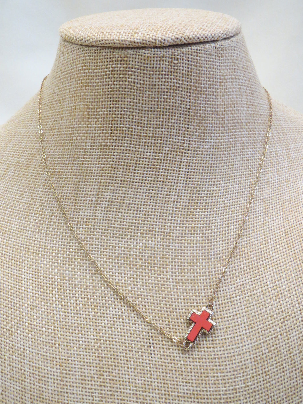 ADO | Coral Side Cross on Gold Chain Necklace - All Decd Out
