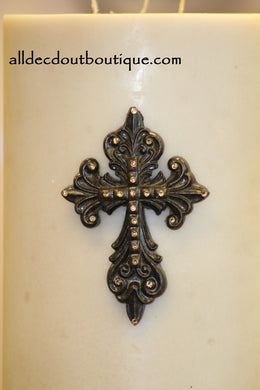 DECORATIVE CANDLE PIN EMBELLISHED | Topaz Crystals Medium Cross