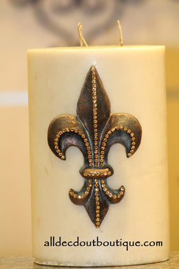 DECORATIVE CANDLE PIN EMBELLISHED Topaz Crystals Large Fleur De Lis