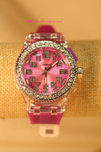 Pink/Pink Clear Rhinestones Small Face | Silicone Band with Clasp - All Decd Out