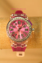 Pink/Pink Clear Rhinestones Large Face | Silicone Band with Clasp