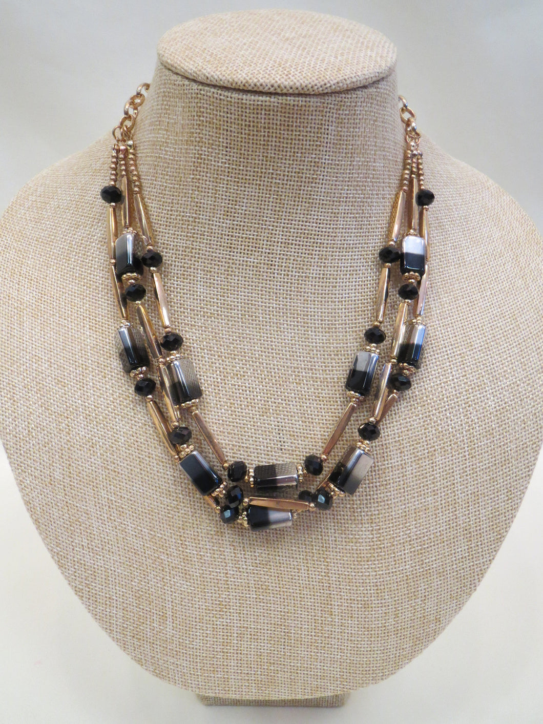 ADO Three Layer Black, Gold, Silver Necklace | All Dec'd Out