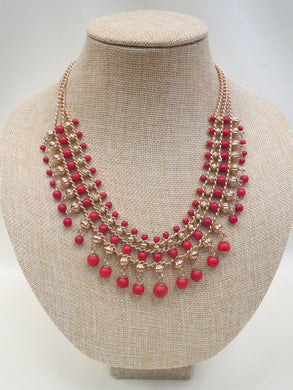 ADO Red Beads & Gold Chain Necklace All Dec'd Out