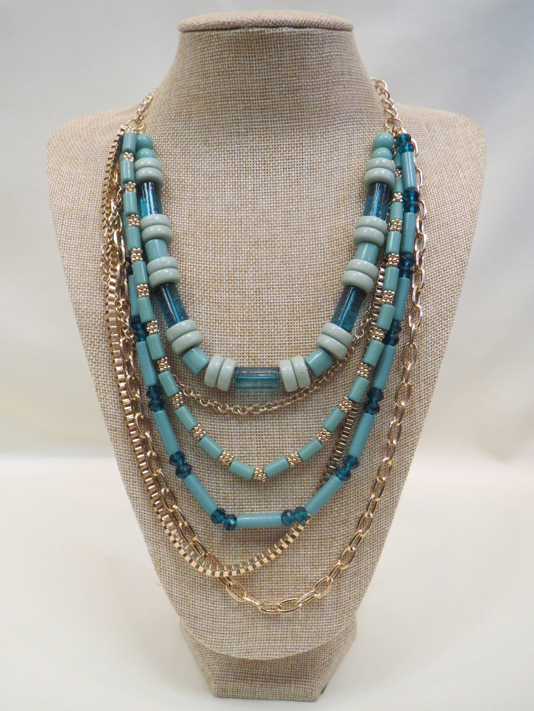 ADO | Mint Green & Gold Multi Layer Necklace - All Decd Out