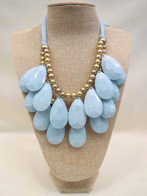 ADO | Cloth Necklace Light Blue & Gold Beads - All Decd Out