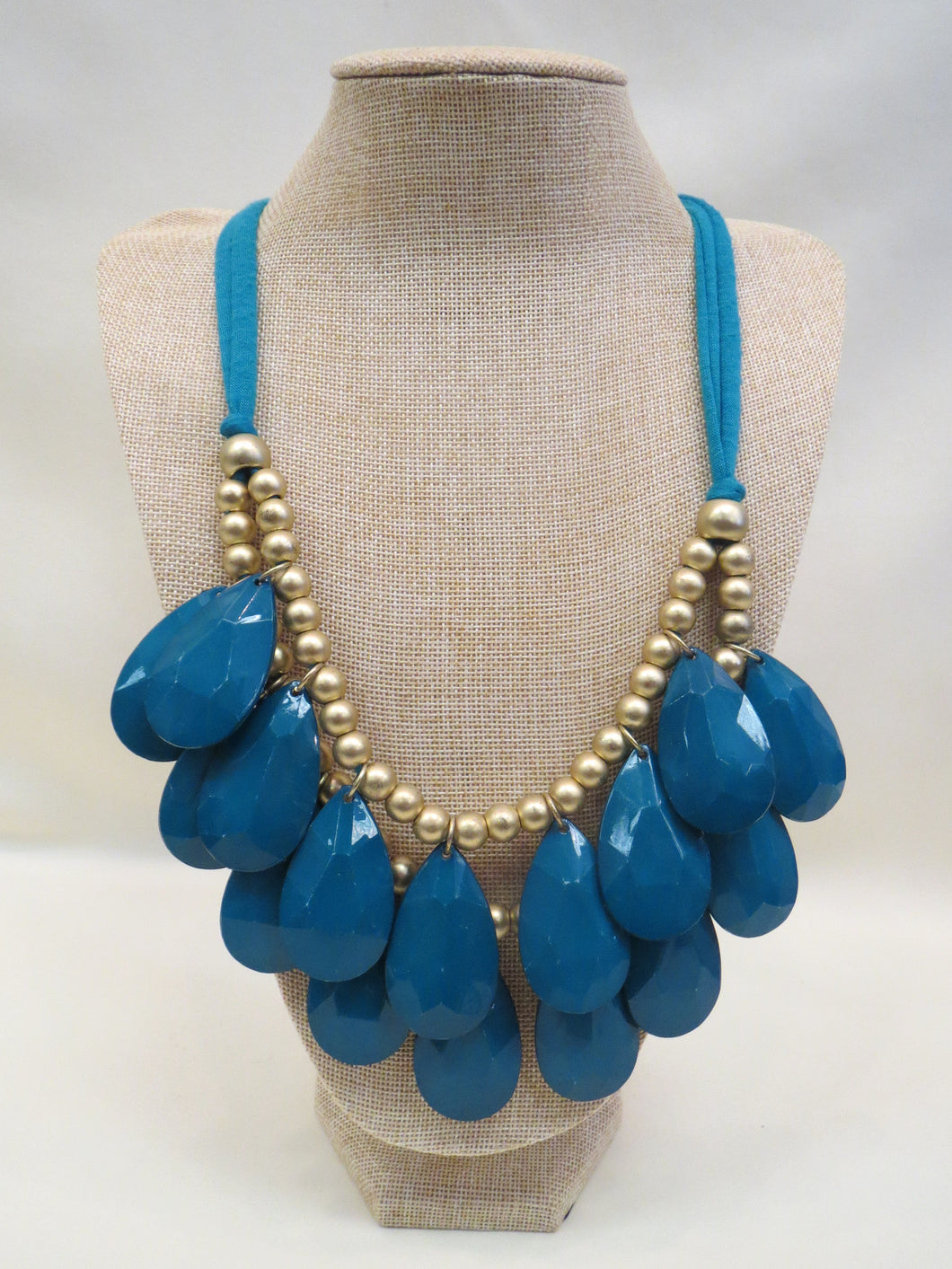 ADO | Cloth Necklace Teal & Gold Beads - All Decd Out