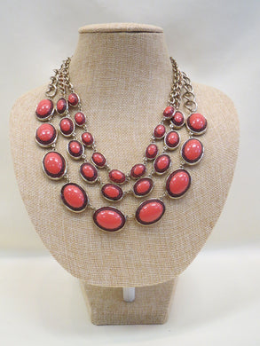 ADO | Coral Beads & Gold Chain  3 Stand Necklace - All Decd Out