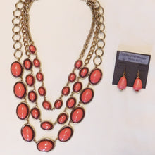 ADO | Coral Beads & Gold Chain  3 Stand Necklace - All Decd Out