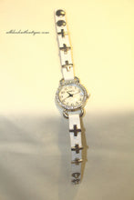 White/White Clear Rhinestones Cross | Leather Band w/ Button Clasp