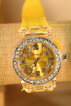 Yellow/Yellow Clear Rhinestones Large Face | Silicone Band with Clasp