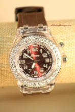 Brown/Brown Clear Rhinestones Large Face Silicone Band with Clasp