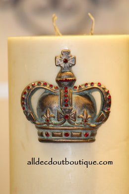 DECORATIVE CANDLE PIN EMBELLISHED Royal Red Crystals Large Crown