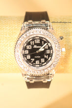 Black/Black Clear Rhinestones Large Face Silicone Band with Clasp