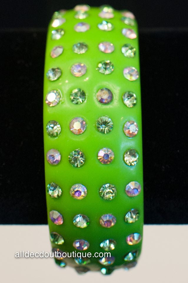 ADO | Thick Green Bangle Bracelet with Rhinestones