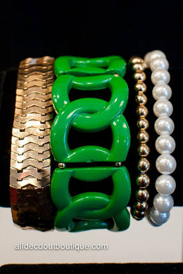 ADO | Large Green & Gold Link Stretch Bracelet