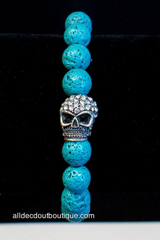 ADO | Turquoise Beaded Stretch Bracelet with Embellished Skull