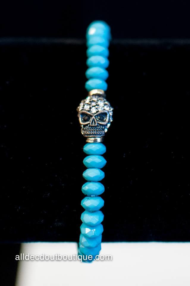ADO | Small Turquoise Beaded Stretch Bracelet with Skull