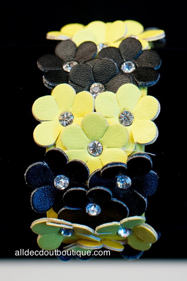 ADO | Yellow Leather Snap Bracelet with Embellished Flowers